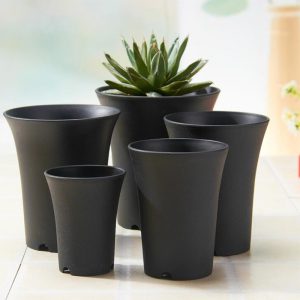 Brief Black White Flower Pot Plastic Succulent Plant Pot Thick Matt Round High Waist Flower Pot Home Garden Office Decor