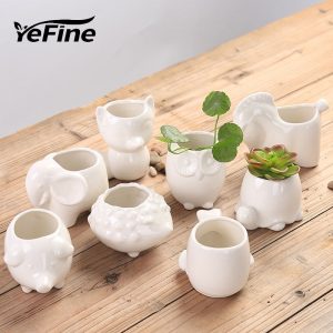 YeFine Creative Ceramic Flowerpot Planter Bonsai Garden Pots Planters Jardin Bonsai Desk Succulent Flower Pot Cute Animal Pots
