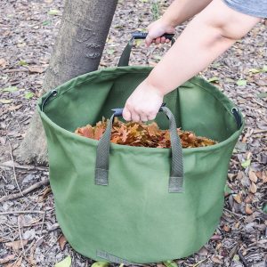 33 Gallons Green Foldable Waterproof Canvas Heavy Duty Garden Waste Bags For Collect Branches, Leaves And Other Garden Waste