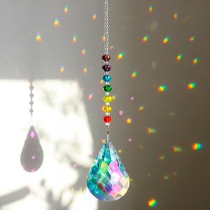 H&D Chakra Crystal Suncatcher with 76mm AB Gourd Prism Drops Rainbow Maker Craft Chain Hanging Window Ornament Home Garden Decor