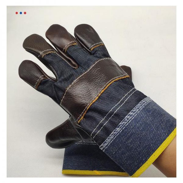 Welding gloves First layer cowhide leather dark denim short leather garden carpenter blacksmith labor protection