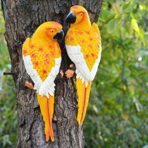 Resin Parrot Statue Wall Mounted DIY Outdoor Garden Tree Decoration Animal Sculpture For Home Office Garden Decor Ornament